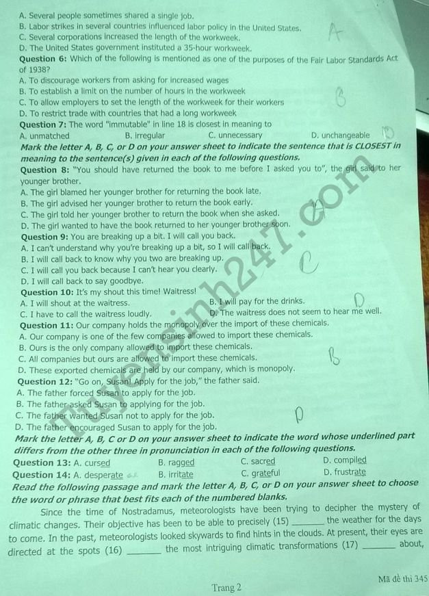 De thi thu THPTQG mon Anh THPT Chuyen Thai Binh lan 2 nam 2018