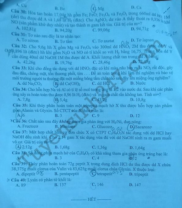 De thi thu THPTQG mon Hoa 2018 - THPT Chuyen Thai Binh lan 2