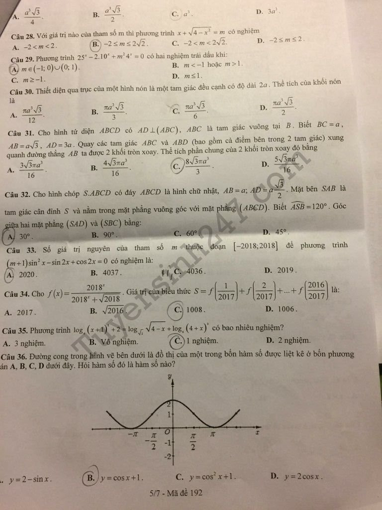 De thi thu THPTQG mon Toan THPT Chuyen Luong Van Tuy 2018 lan 1