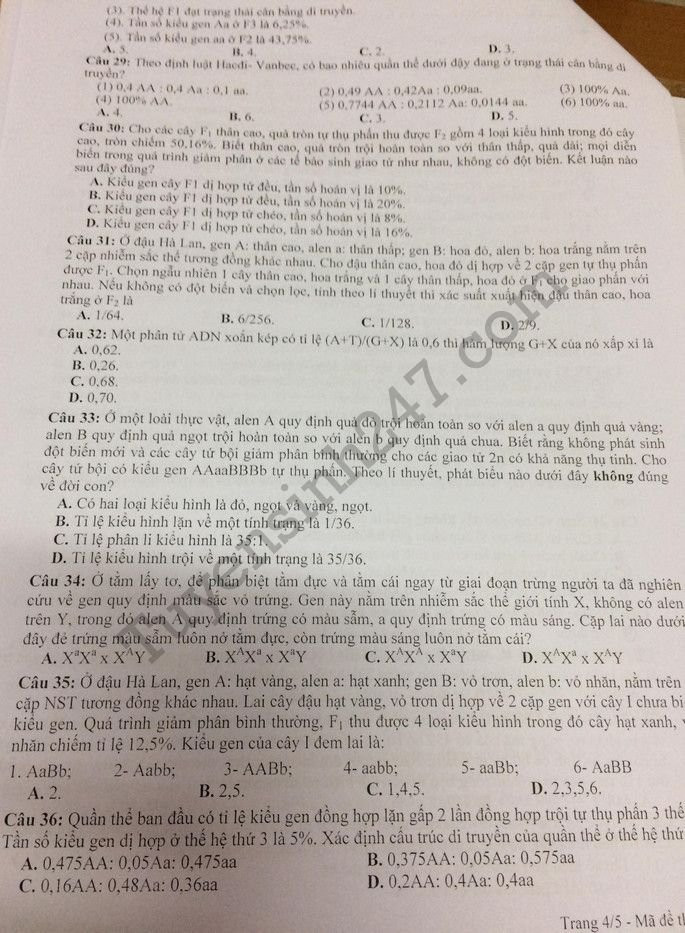 De thi thu THPTQG mon Sinh 2018 - THPT Chuyen Le Quy Don