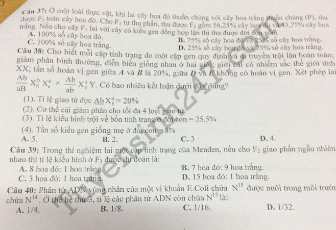 De thi thu THPTQG mon Sinh 2018 - THPT Chuyen Le Quy Don