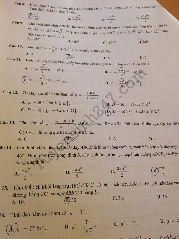 De thi thu THPTQG mon Toan THPT Chuyen Le Quy Don 2018