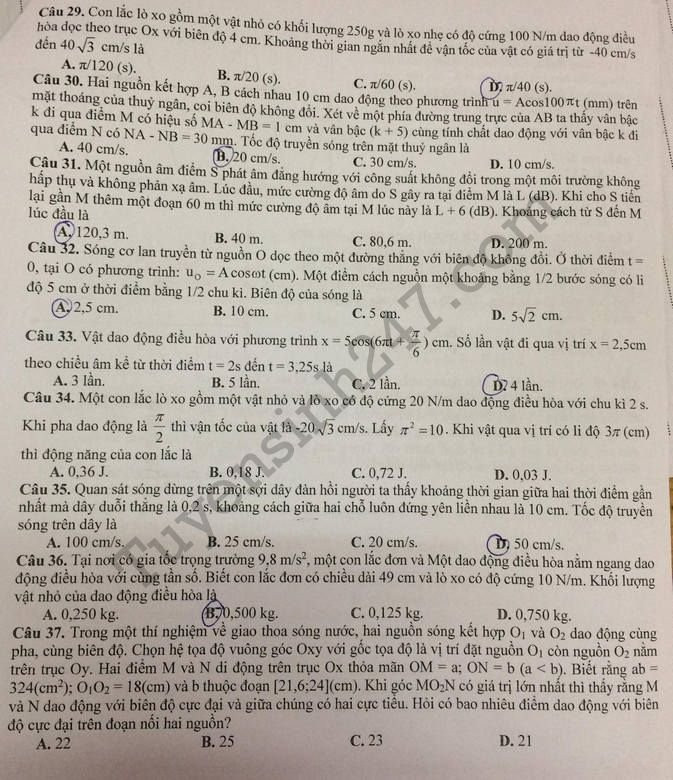 De thi thu THPTQG mon Ly THPT Chuyen Le Quy Don 2018