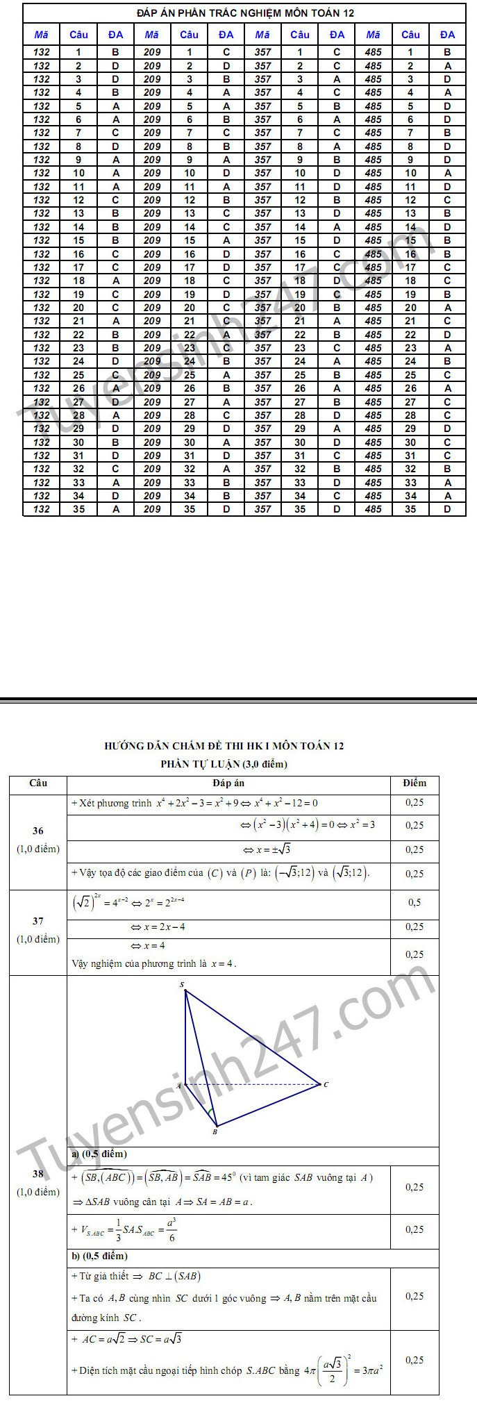 De thi ki 1 lop 12 mon Toan THPT Hoa Lu A nam 2017 - 2018