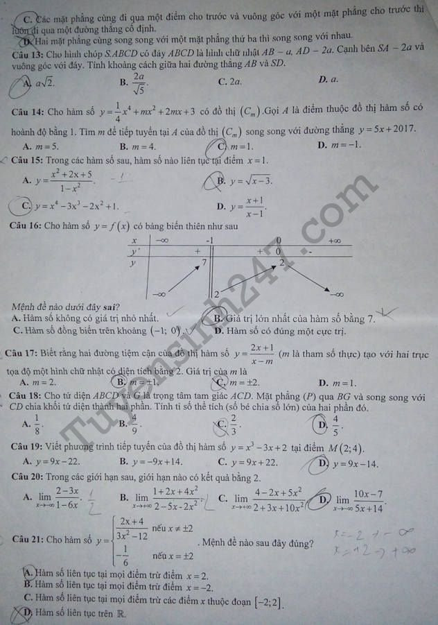 De thi thu THPTQG mon Toan Chuyen Hung Yen lan 1 nam 2018