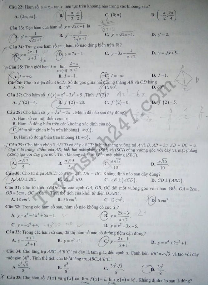 De thi thu THPTQG mon Toan Chuyen Hung Yen lan 1 nam 2018