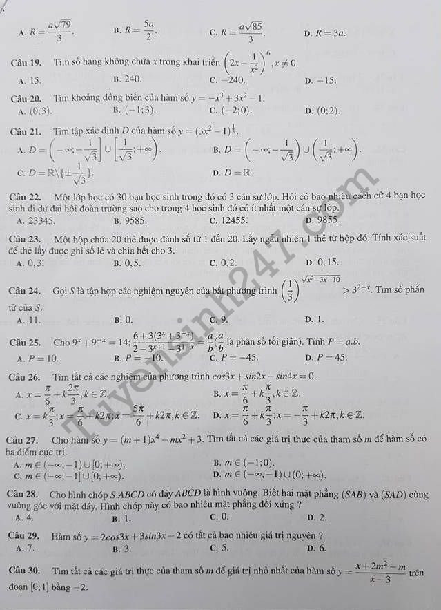 De thi thu THPT Quoc gia mon Toan THPT Kim Lien HN 2018 lan 1