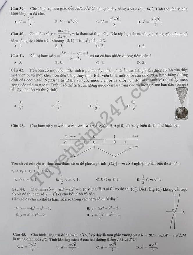 De thi thu THPT Quoc gia mon Toan THPT Kim Lien HN 2018 lan 1