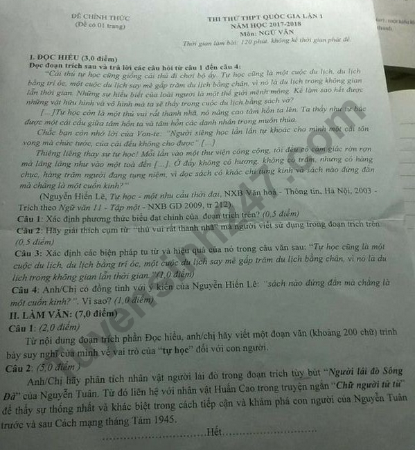 De thi thu THPTQG mon Van THPT Chuyen Ha Long 2018 lan 1