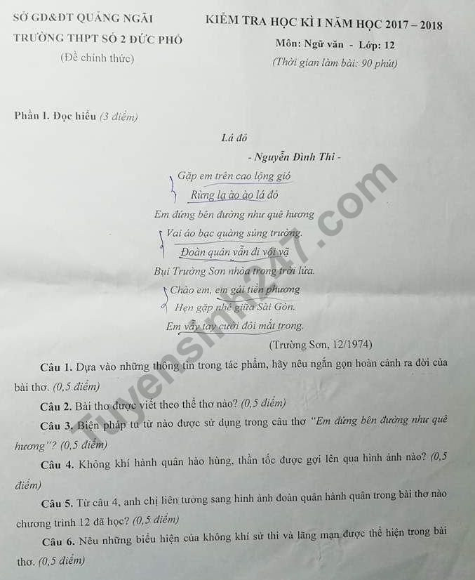 De thi ki 1 lop 12 mon Van THPT So 2 Duc Pho nam 2017 -2018