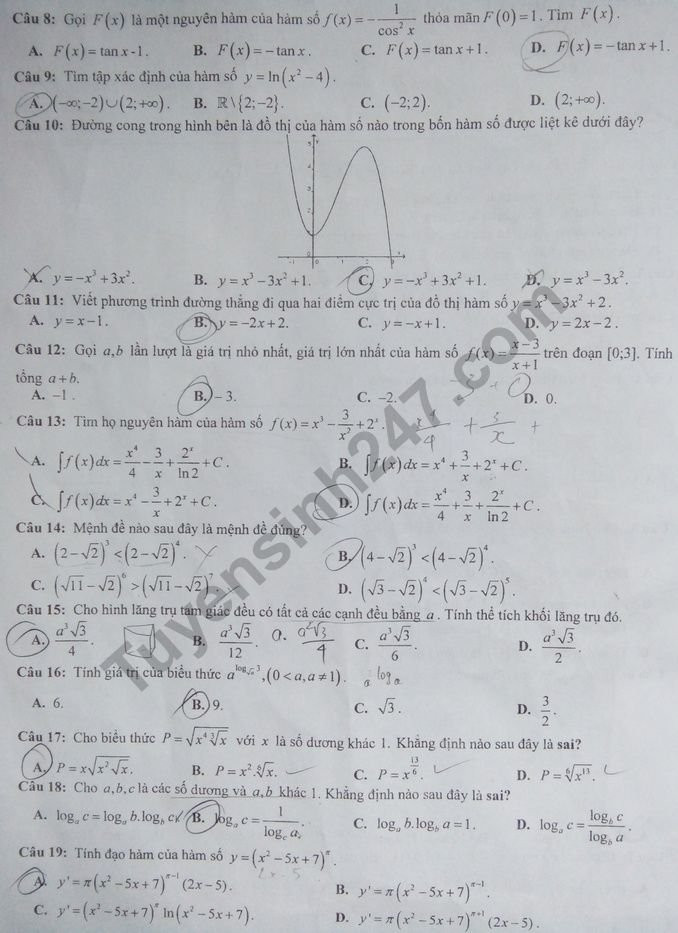 De thi thu THPT Quoc gia mon Toan - So GD Hung Yen nam 2018