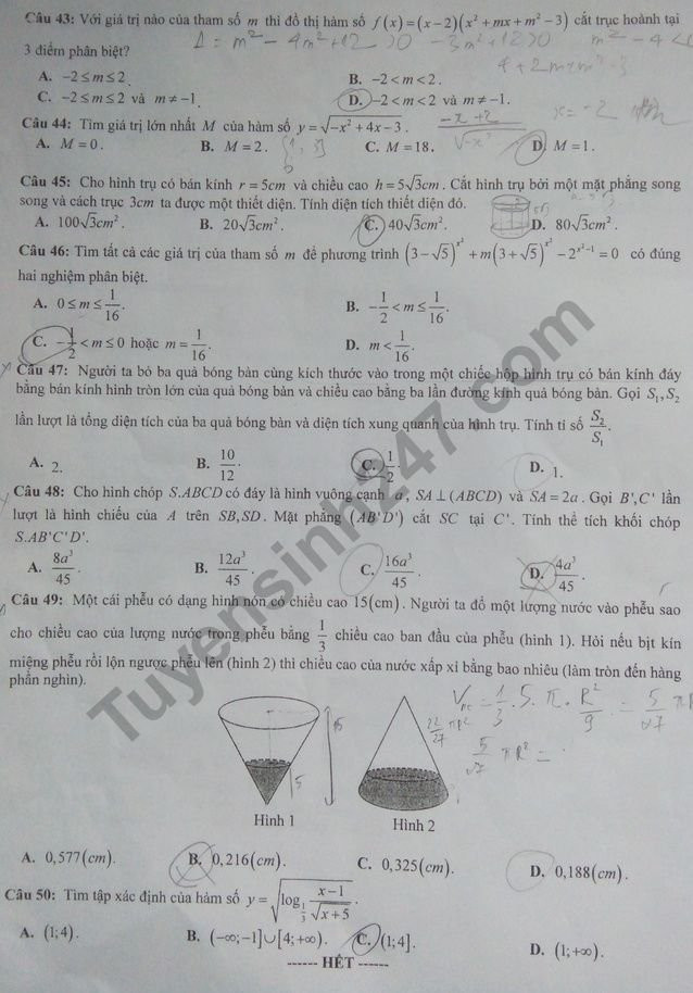 De thi thu THPT Quoc gia mon Toan - So GD Hung Yen nam 2018