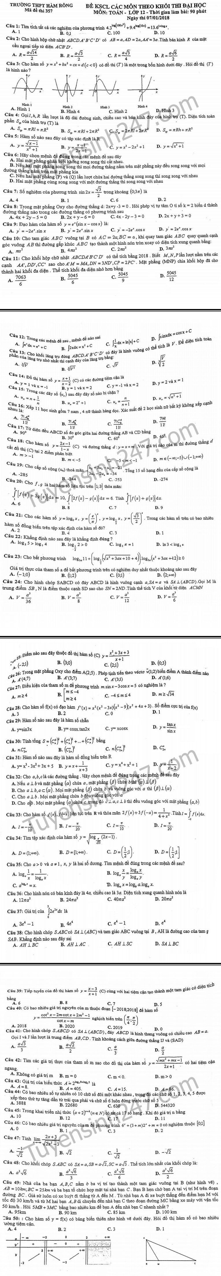 De thi thu THPT Quoc gia mon Toan THPT Ham Rong 2018 lan 1