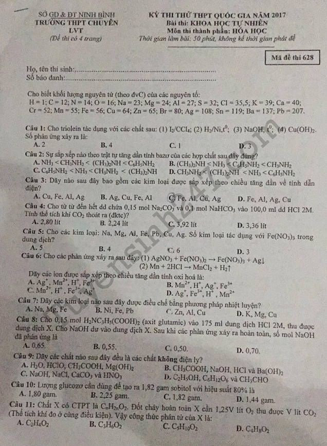 de thi thu thpt quoc gia 2018 mon hoa hoc truong thpt luong van tuy