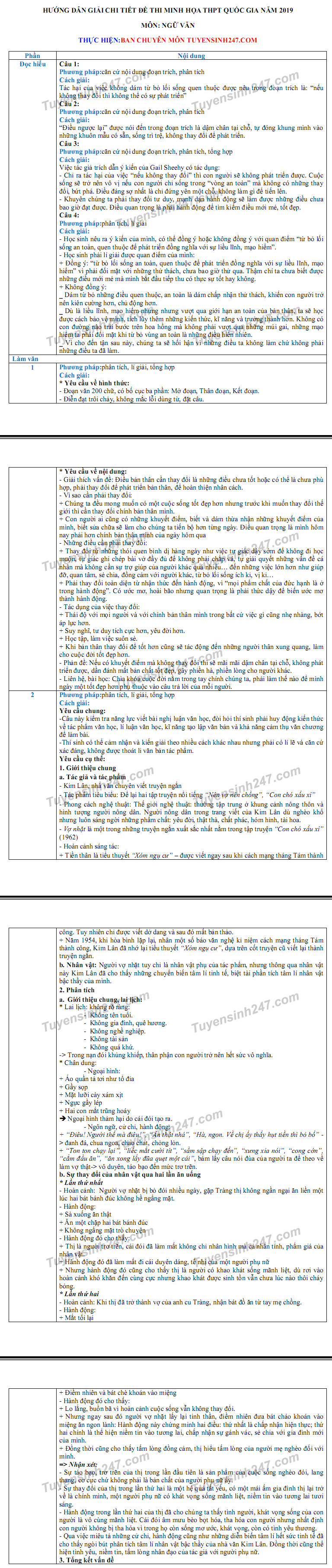 Huong dan giai de thi minh hoa mon Van THPTQG 2019