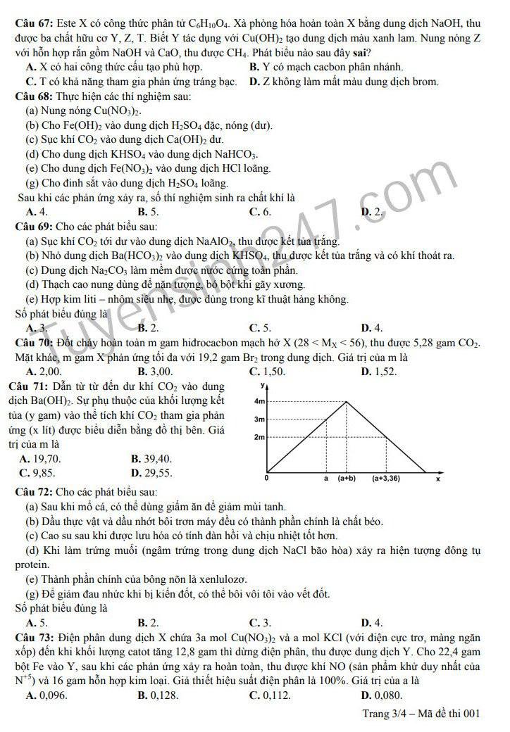 Huong dan giai de thi minh hoa mon Hoa THPT QG 2019