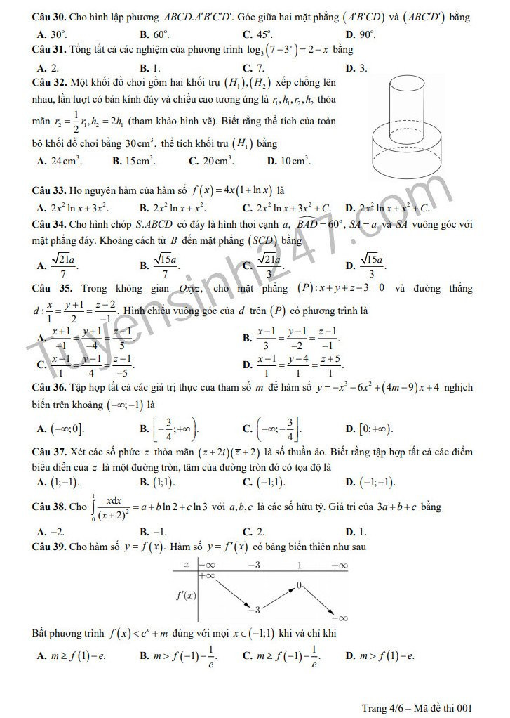 Huong dan giai de thi minh hoa mon Toan THPTQG 2019