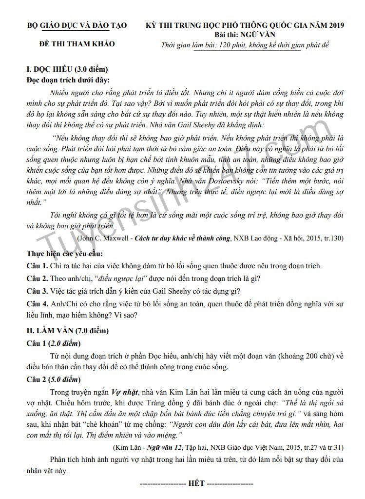 Huong dan giai de thi minh hoa mon Van THPTQG 2019