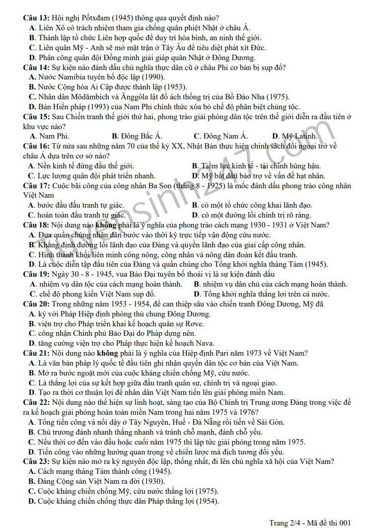 Huong dan giai de thi minh hoa mon Su THPT QG 2019