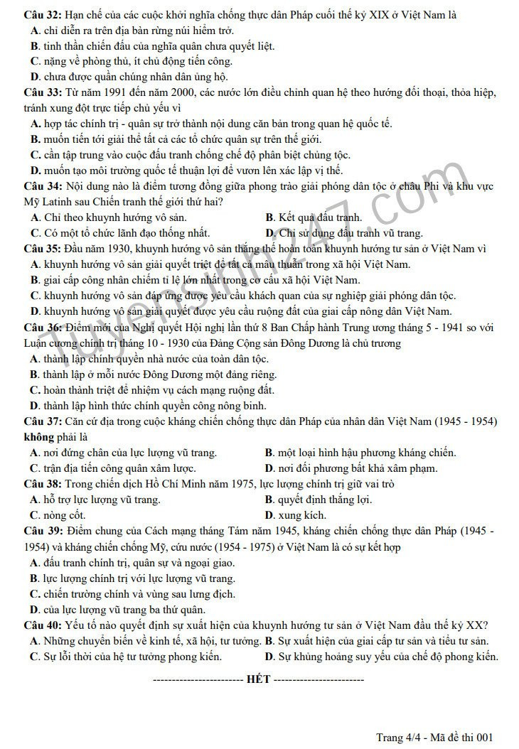 Huong dan giai de thi minh hoa mon Su THPT QG 2019