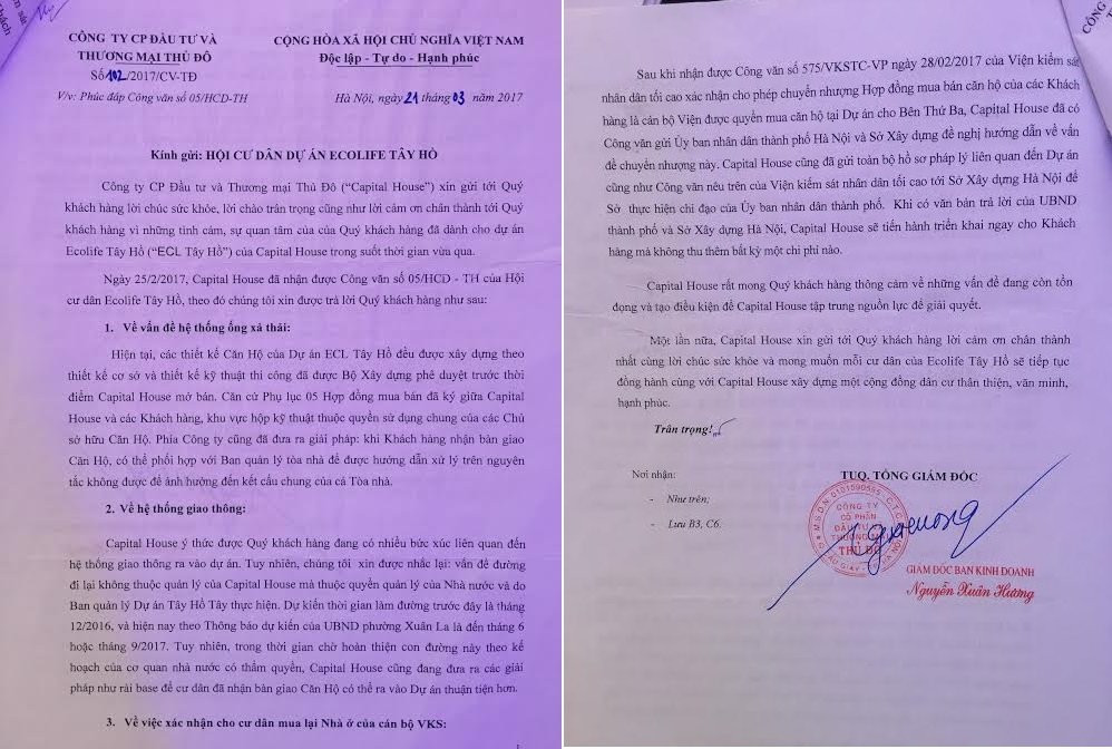 van ban tra loi cua eco life tay ho 123