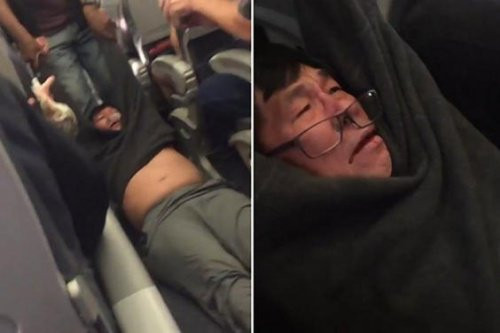 Ông David Dao bị lực lượng an ninh kéo lê khỏi chuyến bay 3411 của United Airlines hôm 9/4. Ảnh: Independent