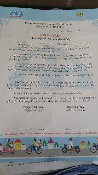 Hoc sinh lop 1 phai ky cam ket ATGT: So GD-DT...tran tinh