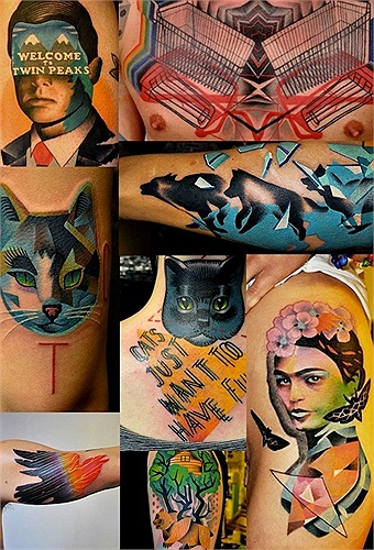 Marcin Aleksander Surowiec (Warsaw, Ba Lan) lại sử dụng nhiều màu mực để tạo ra các hình xăm mang phong cách siêu thực. 