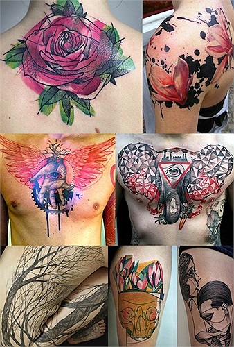 Hình xăm mang phong cách nghệ thuật thị giác, với màu nước, hình khối lập thể hay như được vẽ từ bút chì của Peter Aurisch (Berlin, Đức). 