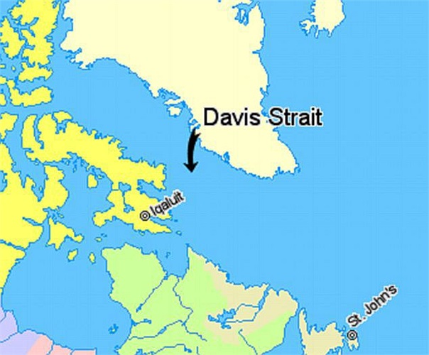 Con cá vừa được bắt ở eo biển Davis, cực bắc tỉnh Nunavut. Ông Hussey, người cuối cùng xác định danh tính con cá, nói thêm: 'Khoa học chỉ mới ghi nhận một con cá khác từng được bắt ở eo biển Hudson, Canada'. Ảnh: Daily Mail 