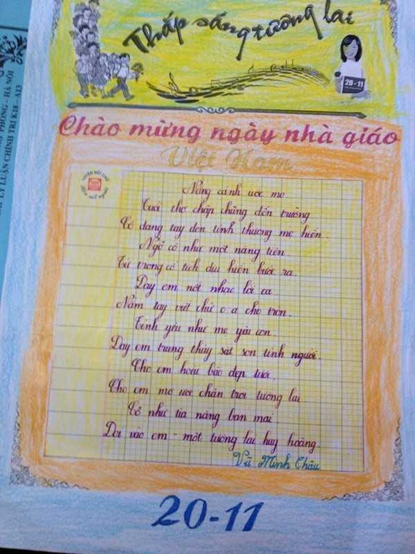 Bài thơ với nét chữ đẹp như in của cô học trò nhỏ Vũ Minh Châu.