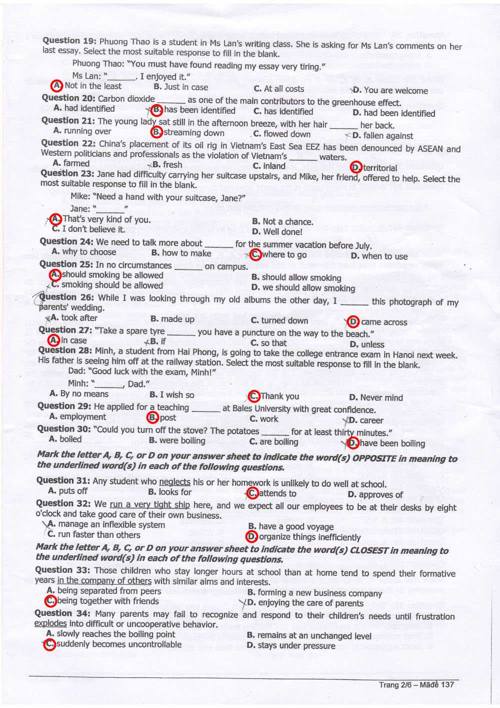 Đáp án tiếng anh