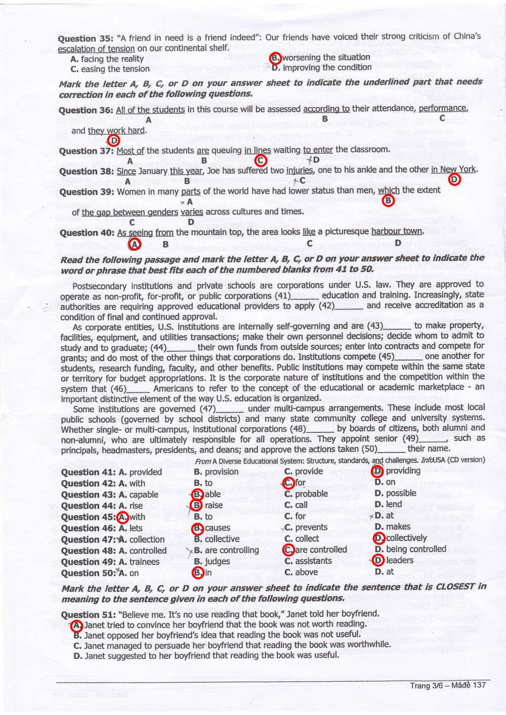 Đáp án tiếng anh