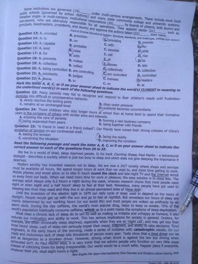 Đề thi, gợi ý đáp án môn Tiếng anh khối D đại học 2014