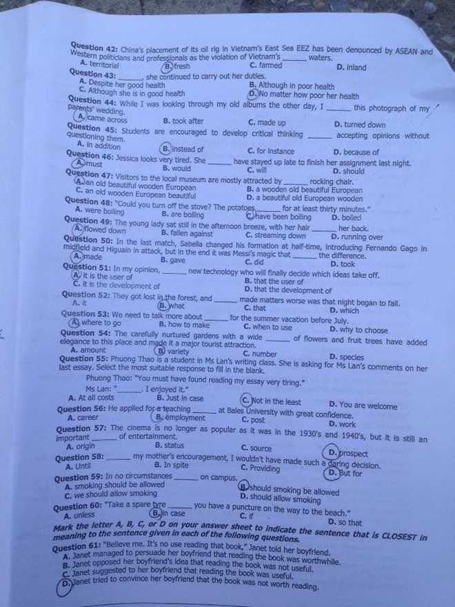 Đề thi, gợi ý đáp án môn Tiếng anh khối D đại học 2014