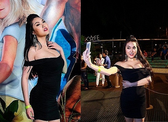 Tham dự lễ ra mắt phim 'Cậu bé rừng xanh' tại TP.HCM, Phi Thanh Vân khiến nhiều người ngán ngẫm với chiếc áo hở táo bạo và cách tạo dáng kinh điển khoe vòng một nhức mắt.