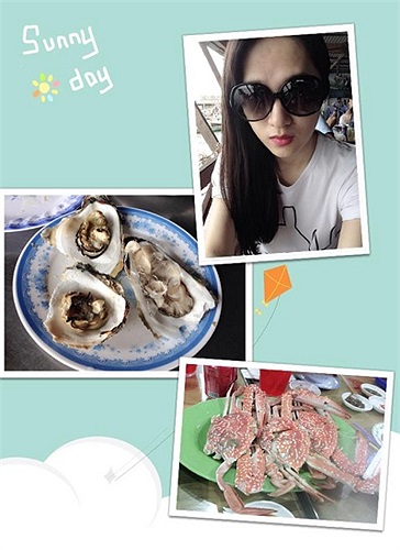 Hương Giang tự thưởng cho mình bữa ăn ngon sau ngày lao động vất vả.