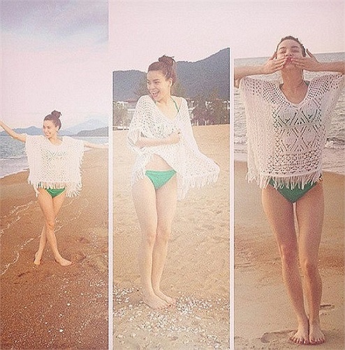 Hồ Ngọc Hà lộ thân hình gầy gò trong lần hiếm hoi mặc áo tắm. 