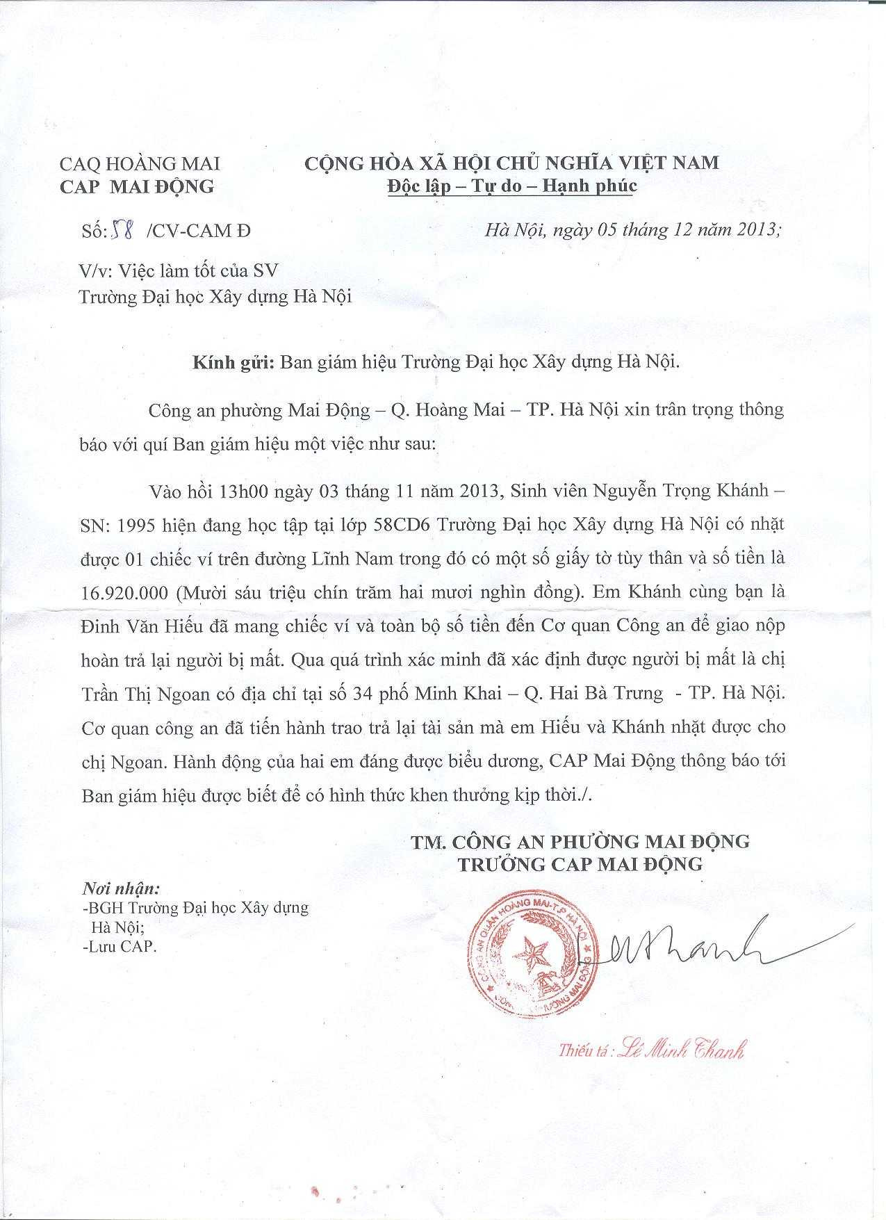 Nam sinh đh xây dựng trả lại 17 triệu