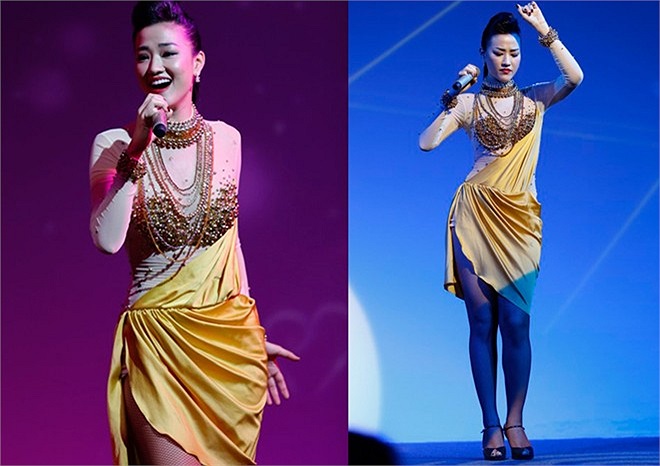 Bộ đồ nhiều chi tiết của Maya ngay lập tức có mặt trong nhiều trong danh sách những trang phục diễn sến sẩm nhất năm 2013. 