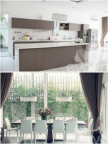 Gian bếp được bố trí gọn gàng.