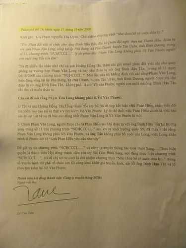 Bức thư của ông Lê Cao Tâm