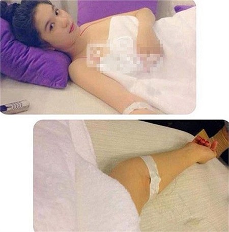 Ngọc Trinh vẫn sexy và xinh như búp bê ngay cả khi đang được các bác sĩ truyền nước biển. Lý do cô phải vào viện vì mắc chứng biếng ăn, cảm thấy không ngon miệng. 