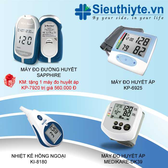 Máy đo đường huyết Sapphire, Máy đo huyết áp Boso Medistar S, KP-6925, Nhiệt kế hồng ngoại KI-8180