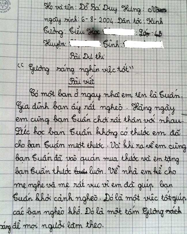 Bức thư của học sinh lớp 4.