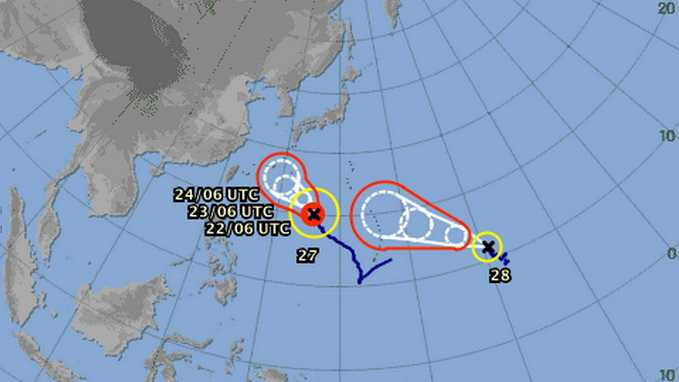 Hai cơn bão cùng hình thành trên biển Thái Bình Dương - Nguồn: Cơ quan khí tượng Nhật Bản