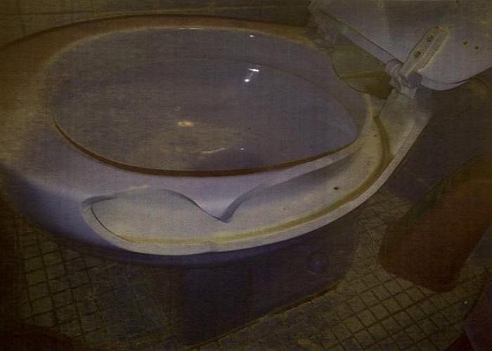 Vụ việc hy hữu xảy ra khi người đàn ông này đang đứng kiểm tra thử áp lực nước bồn xả toilet trong căn hộ ông vừa mới mua.