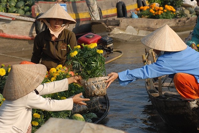 Niềm vui của nông dân khi đem bán trái cây ở chợ nổi