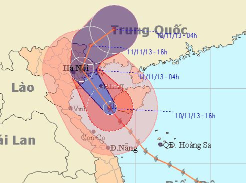 tâm bão được xác định là Hải Phòng, Thái Bình và Quảng Ninh.