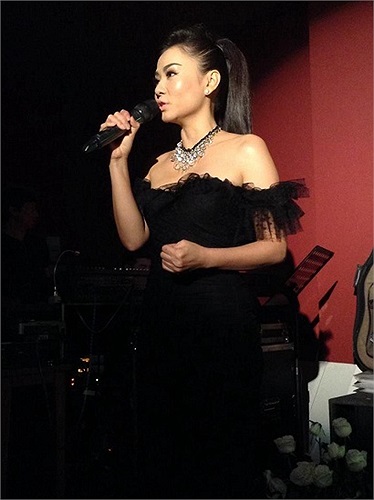 Thu Minh trong một chương trình từ thiện.